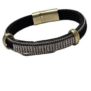 Gothic Black Leather Rhinestone Bracelet Punk Fashion Jewelry Women Magnetic